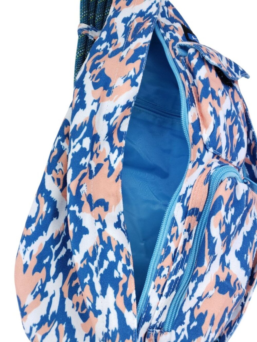 Kavu Rope Sling Bag Blue & Peach Abstract Print Crossbody With Adjustable Strap - Picture 3 of 6